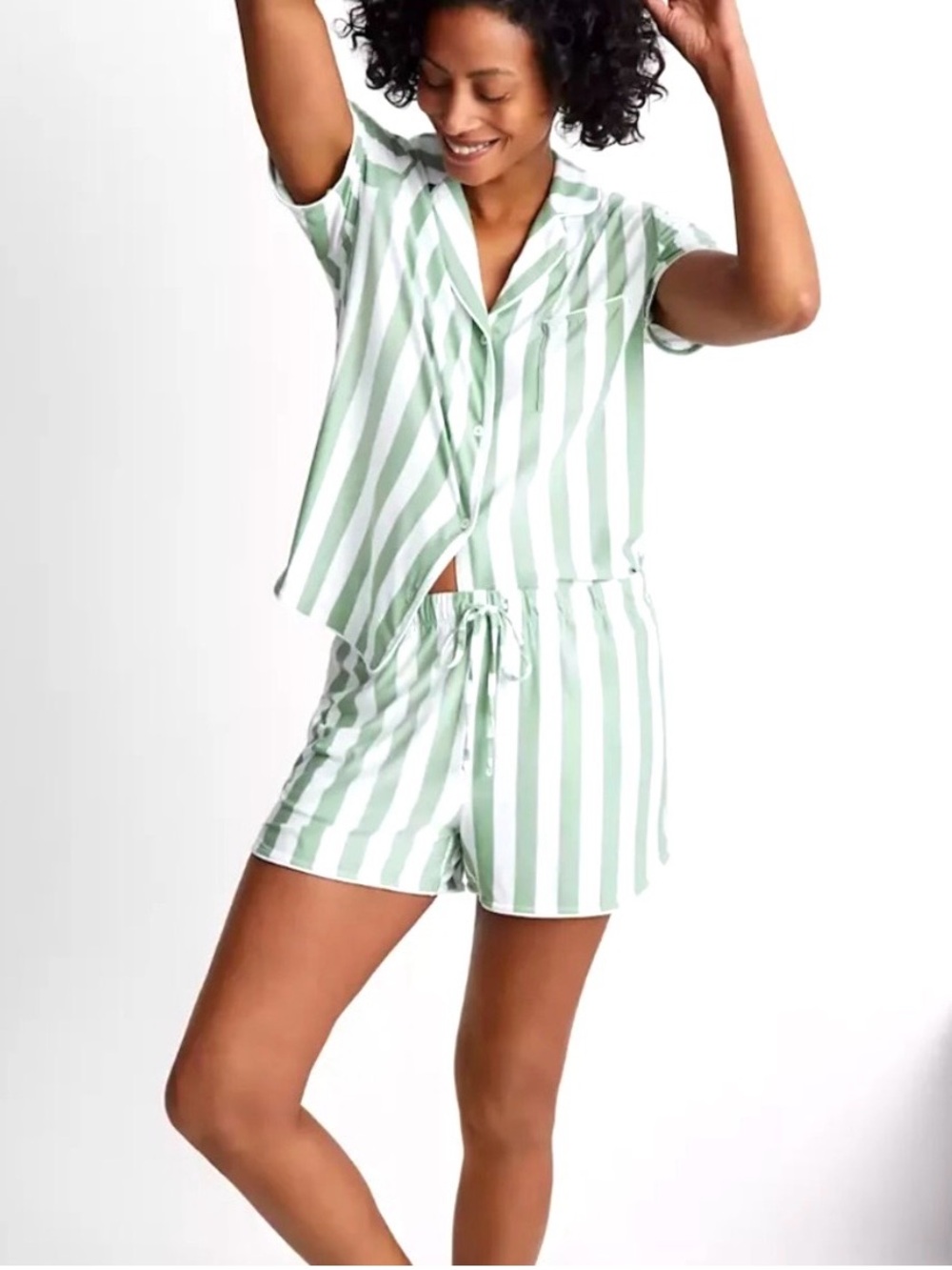 ❗️Born Striped Green & White Preppy Summer Short Pajama Set MSRP $68!